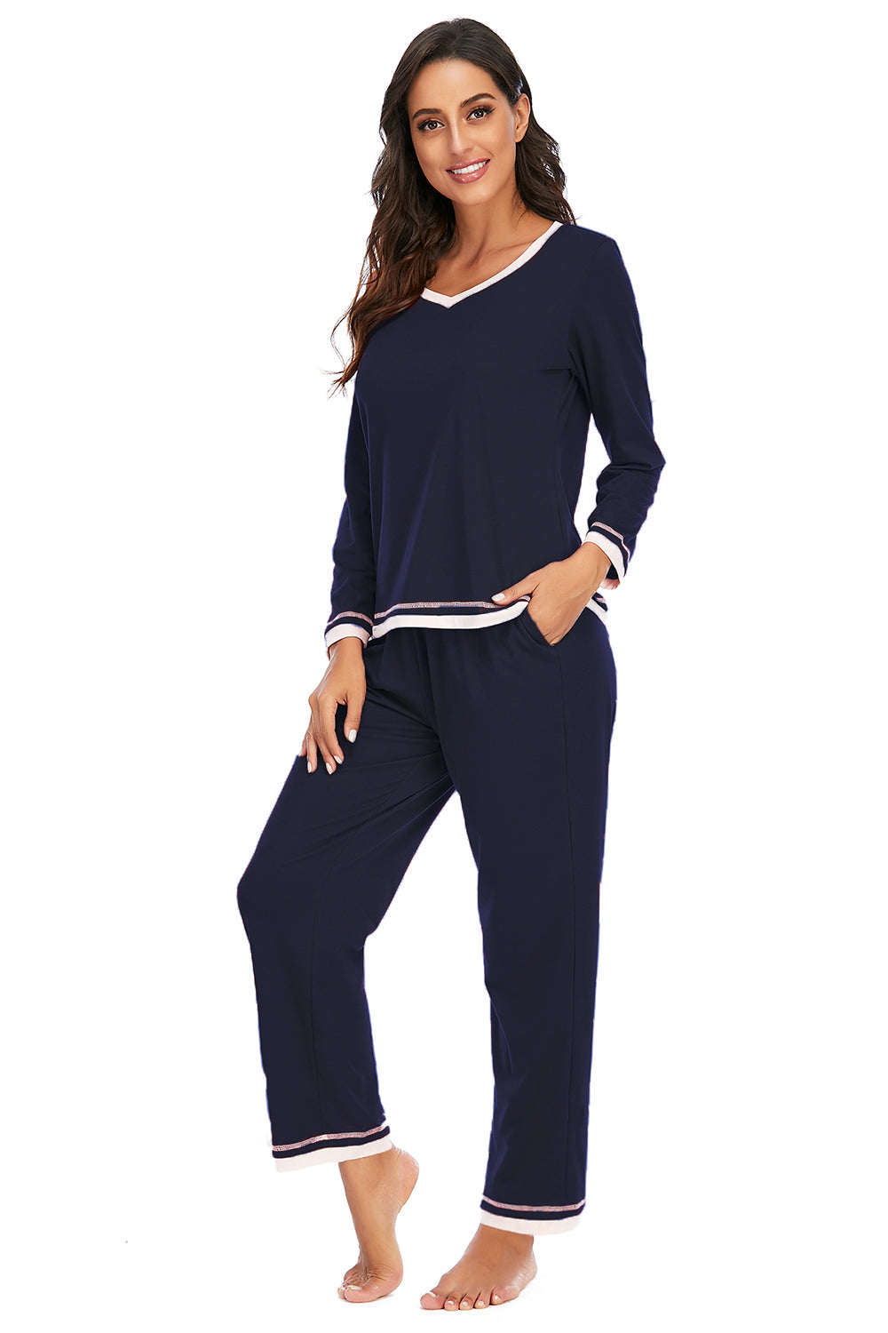 V-Neck Top and Pants Lounge Set - The Daily Makeover