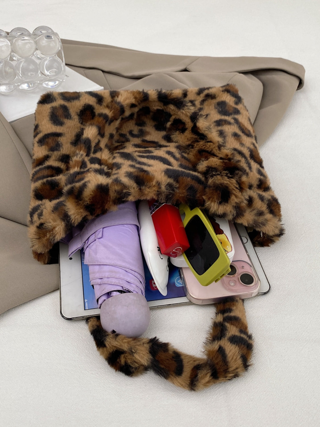 Leopard Fluff Handbag with Zip - The Daily Makeover