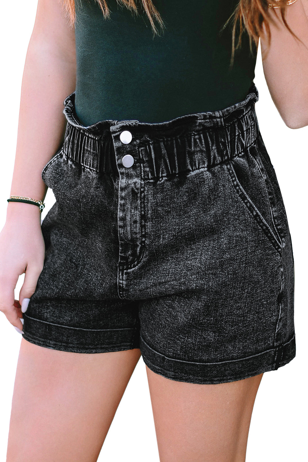 Dusty Pink Vintage Washed Frilled High Waist Denim Shorts - The Daily Makeover