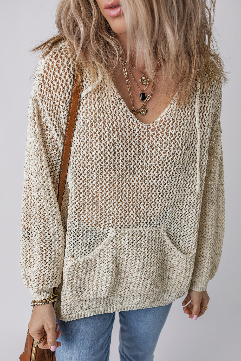 Openwork Dropped Shoulder Hooded Knit Top - The Daily Makeover