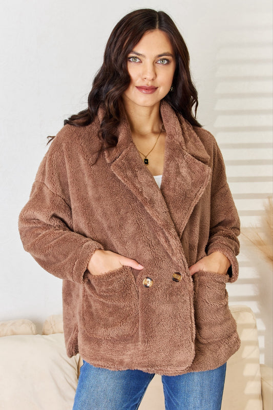 Culture Code Double Breasted Fuzzy Coat - The Daily Makeover