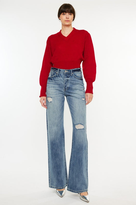 Kancan Distressed High Waist Bootcut Jeans - The Daily Makeover