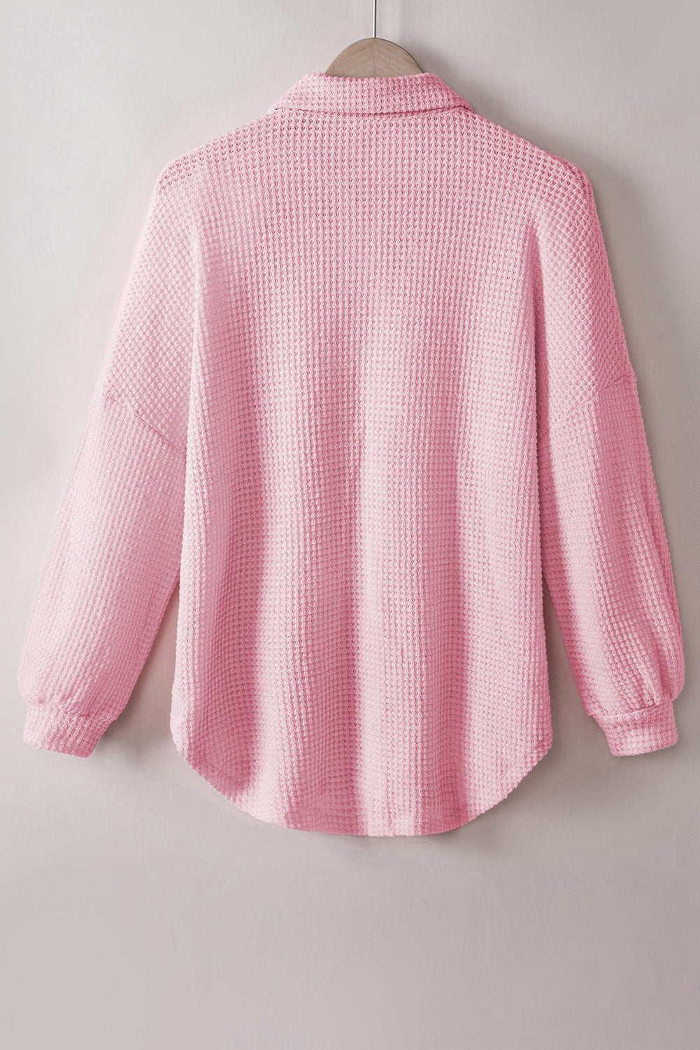 Waffle-Knit Collared Neck Long Sleeve Shirt - The Daily Makeover