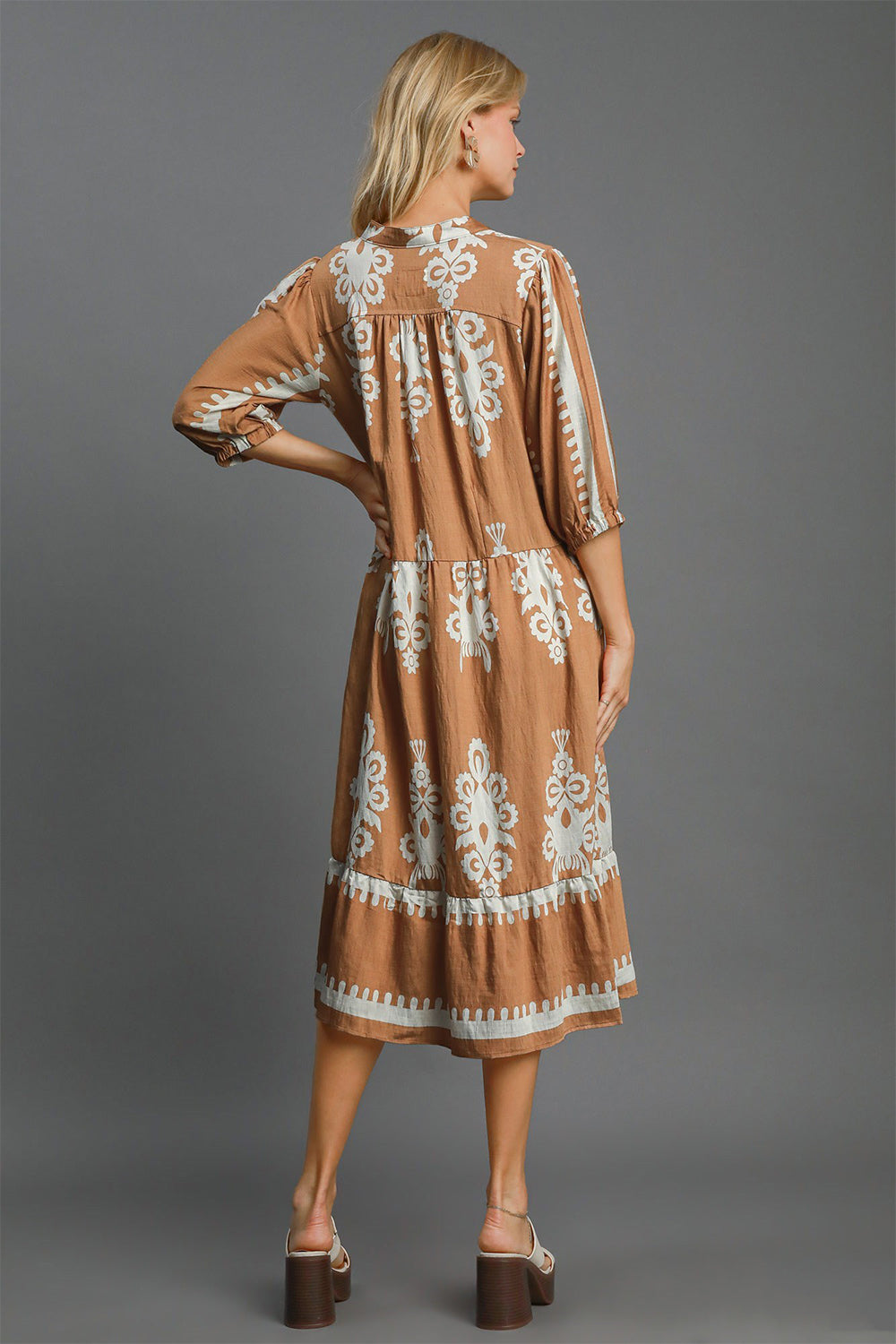 Umgee Full Size Printed Notched Midi Dress - The Daily Makeover