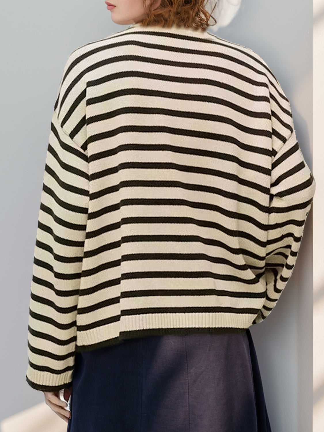 Perfee Striped Round Neck Long Sleeve Knit Top - The Daily Makeover