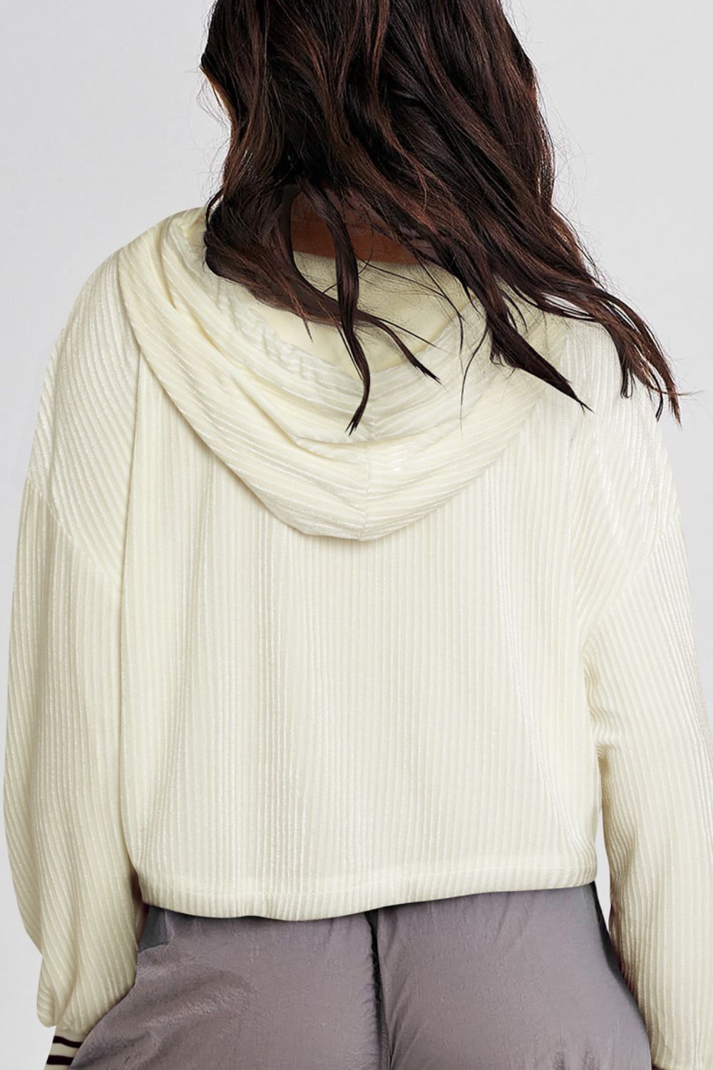 Drawstring Drop Shoulder Long Sleeve Hoodie - The Daily Makeover