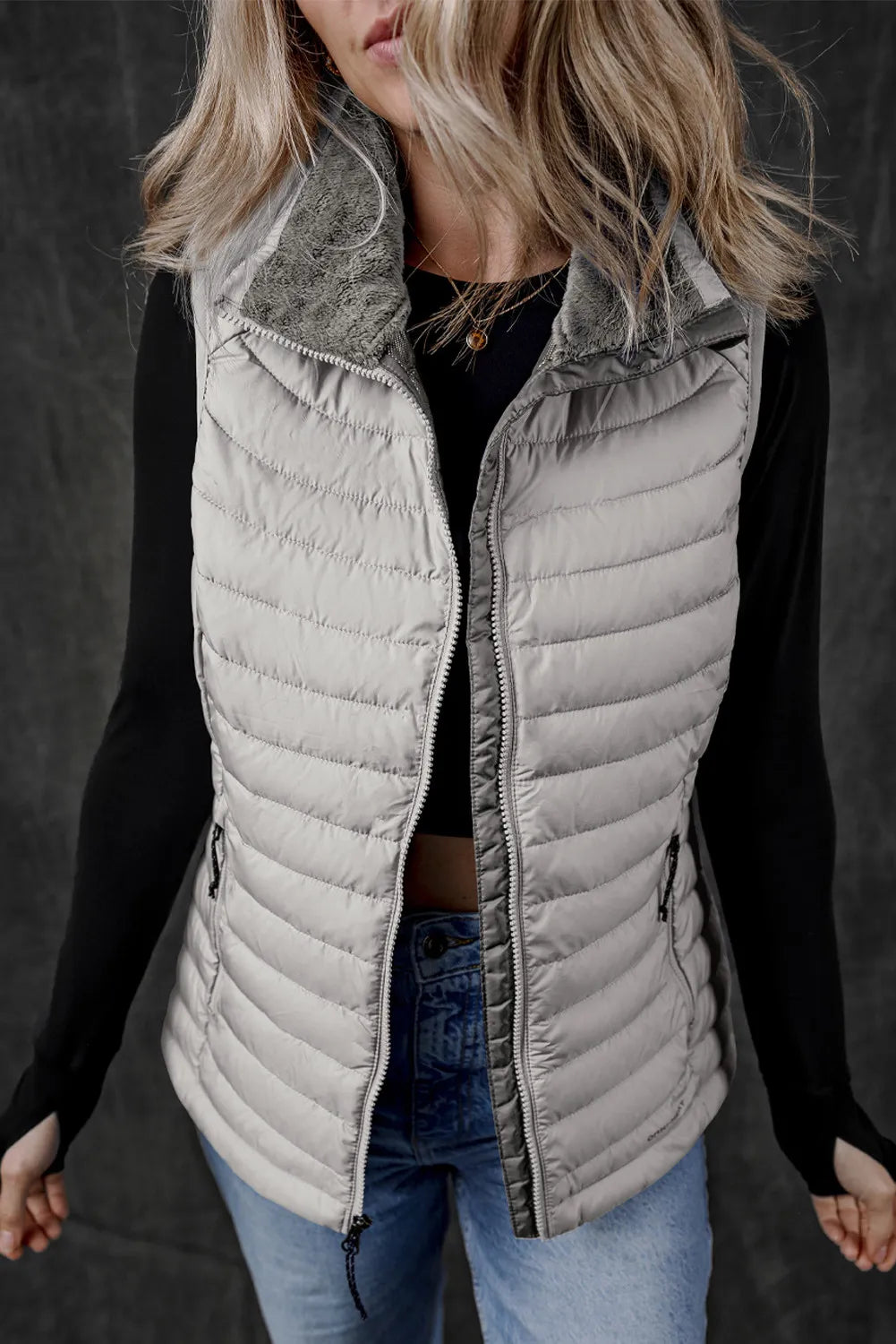 Pocketed Zip Up Vest Coat - The Daily Makeover