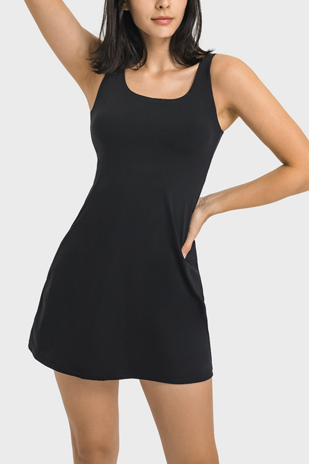 Square Neck Sports Tank Dress with Full Coverage Bottoms - The Daily Makeover