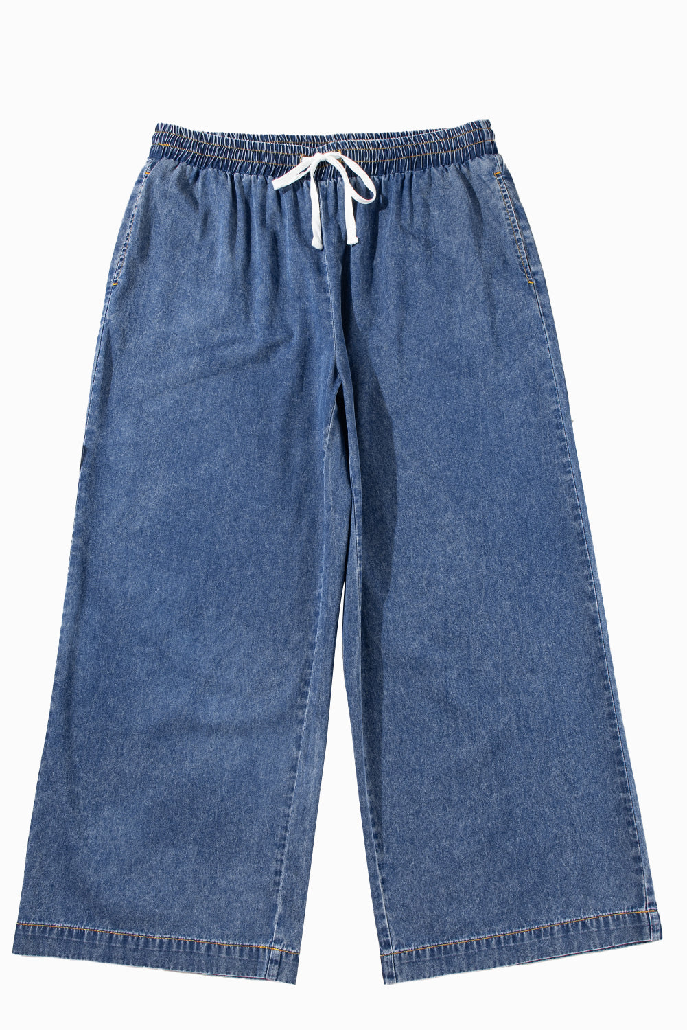Dusk Blue Drawstring High Waist Plus Size Jeans - The Daily Makeover