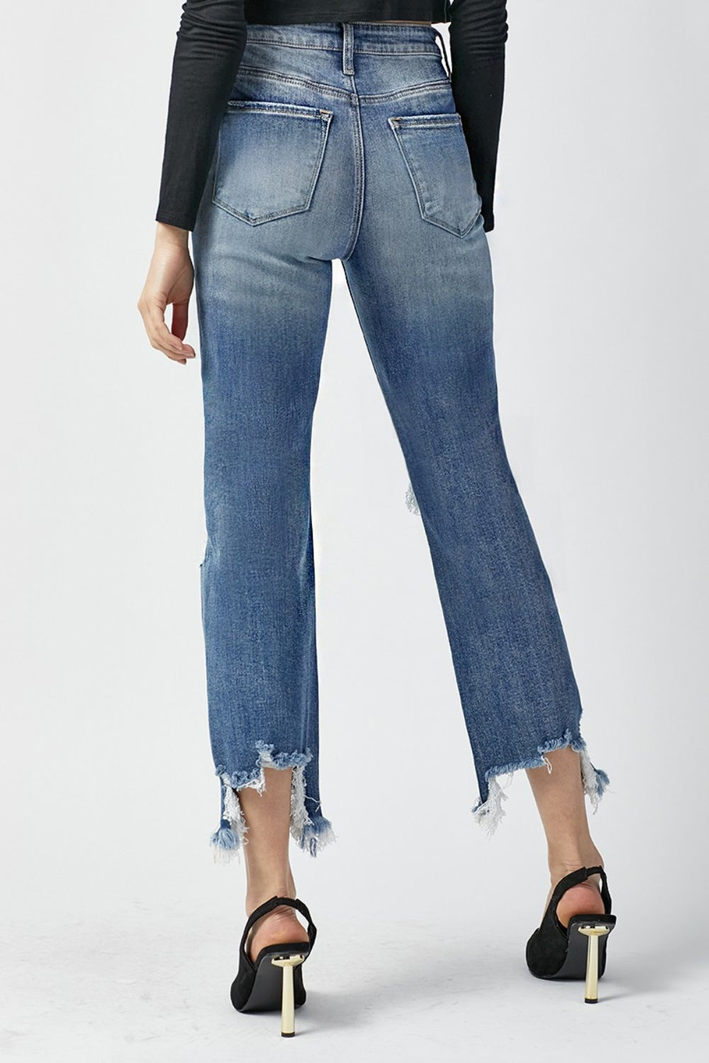 High Waist Distressed Frayed Hem Cropped Straight Jeans - The Daily Makeover