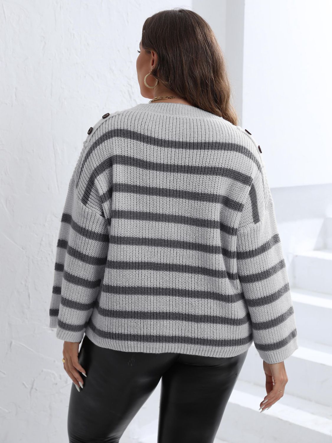 Plus Size Striped Dropped Shoulder Sweater - The Daily Makeover