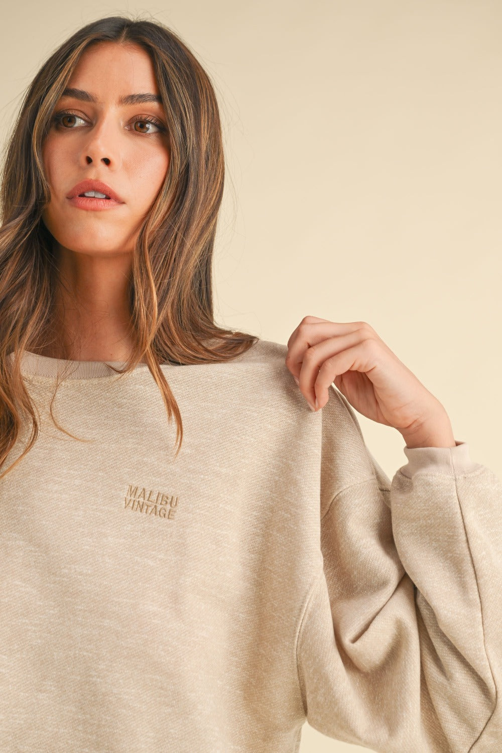 Mable Round Neck Letter Embroidery Crop Sweatshirt - The Daily Makeover