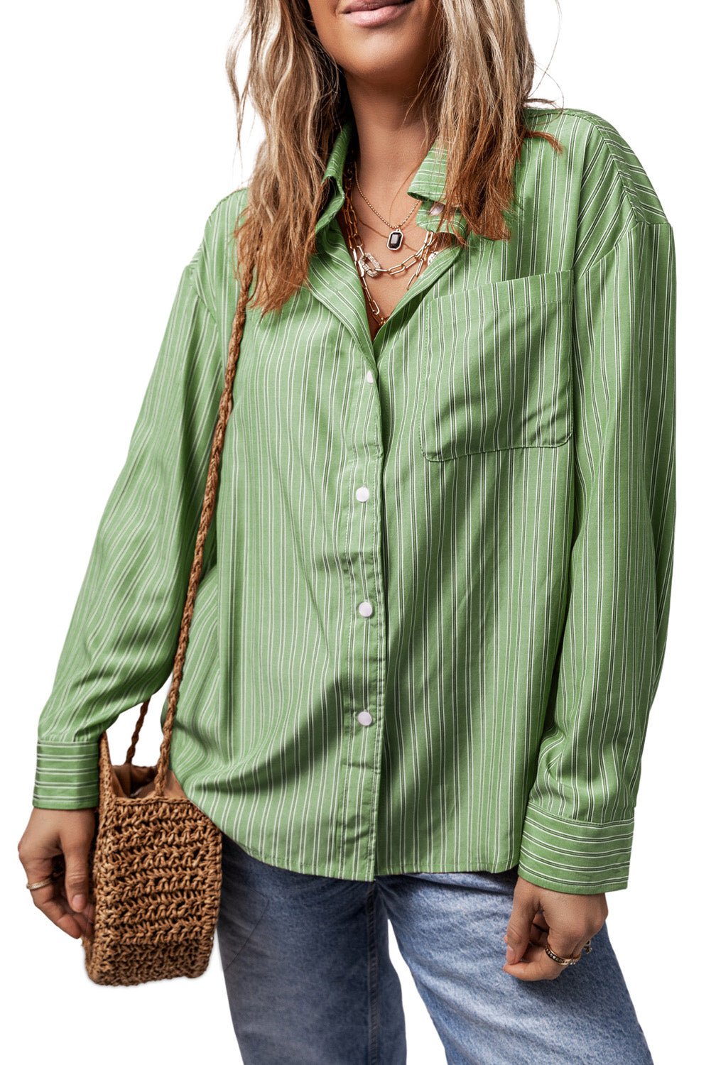 Striped Button Up Long Sleeve Shirt - The Daily Makeover