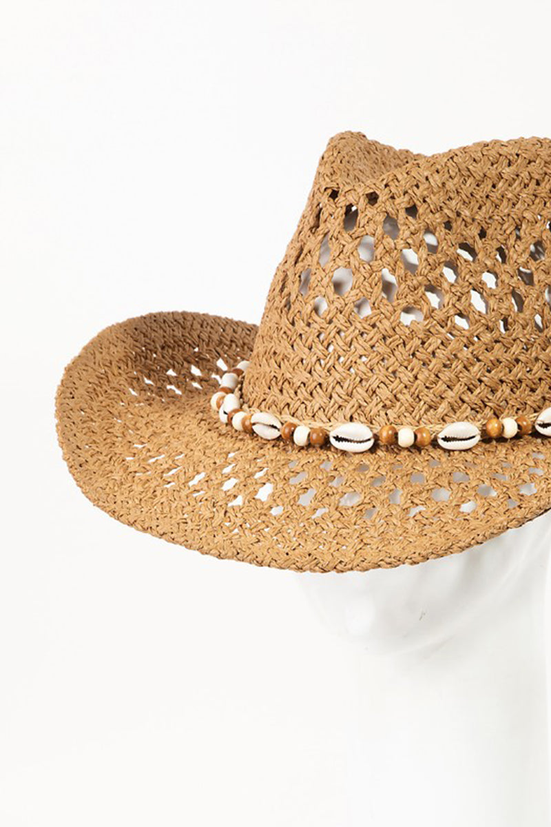 Fame Cowrie Shell Beaded String Straw Hat - The Daily Makeover