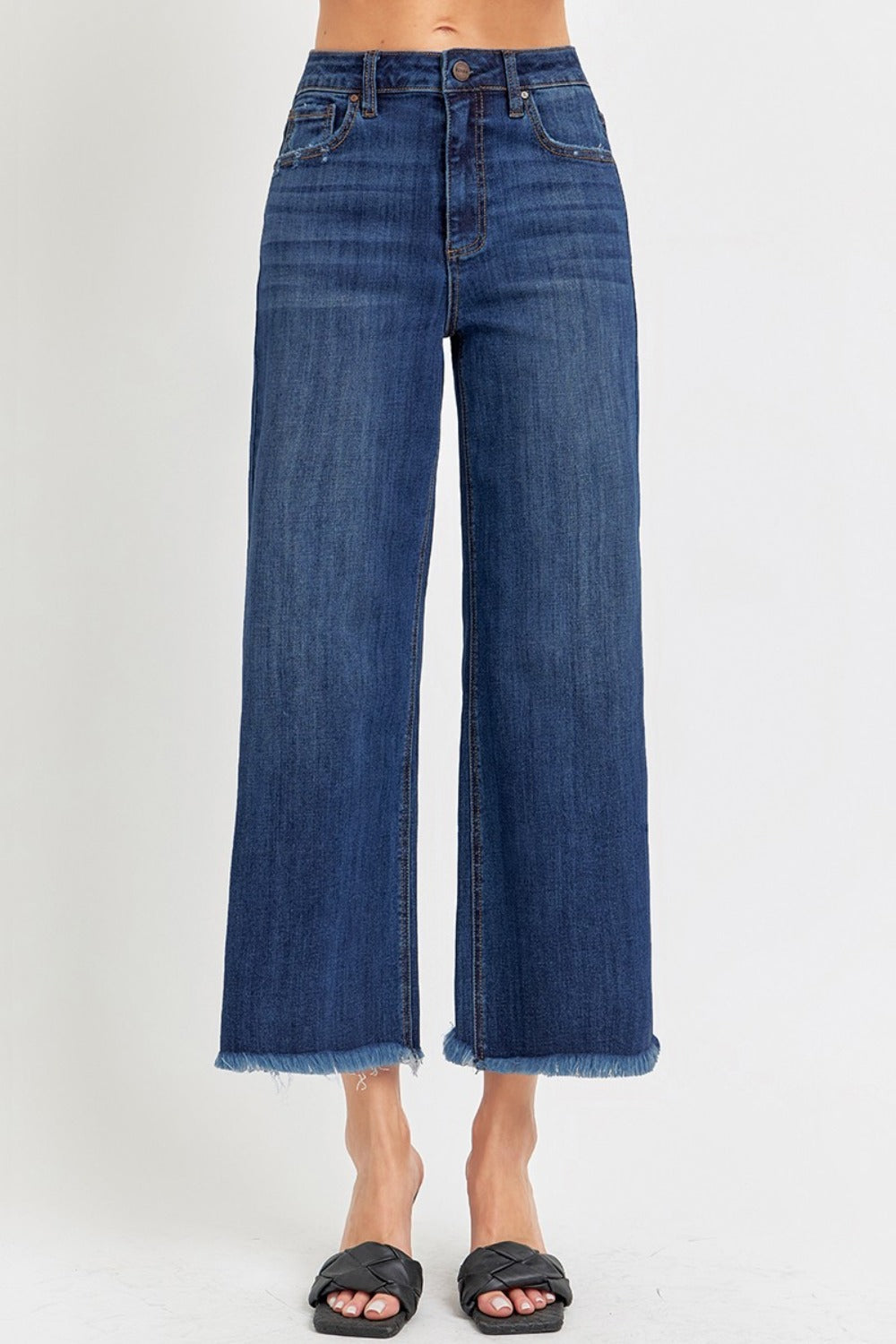 Full Size Raw Hem Cropped Wide Leg Jeans - The Daily Makeover