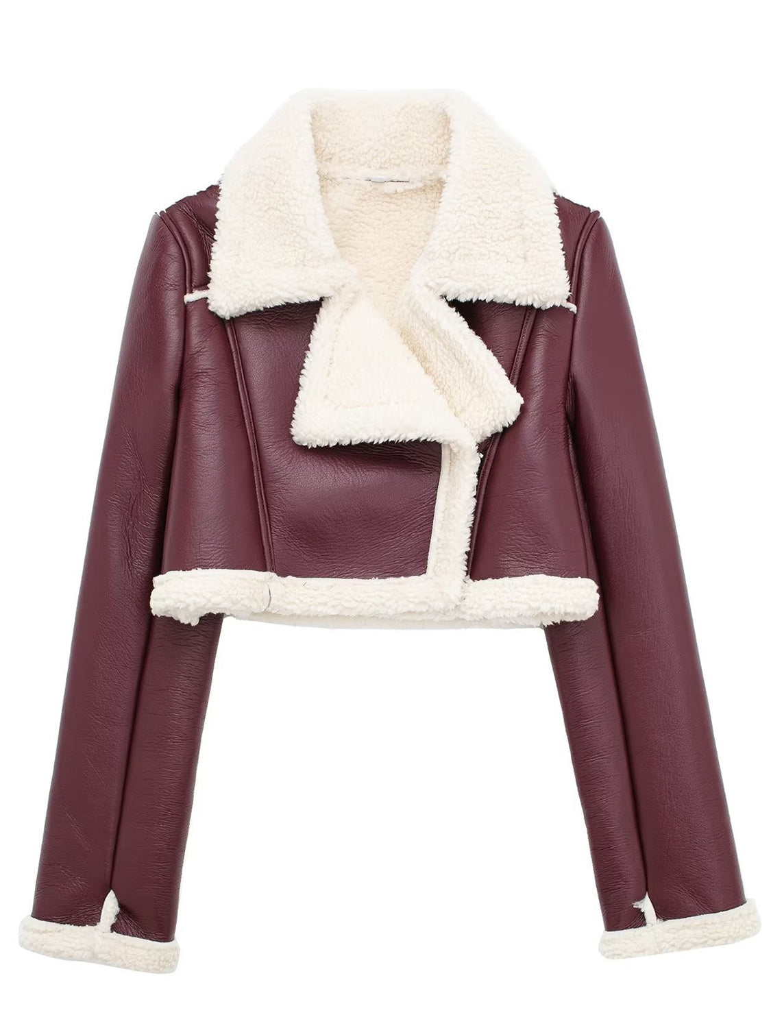 Collared Neck Long Sleeve Plush Cropped Jacket - The Daily Makeover
