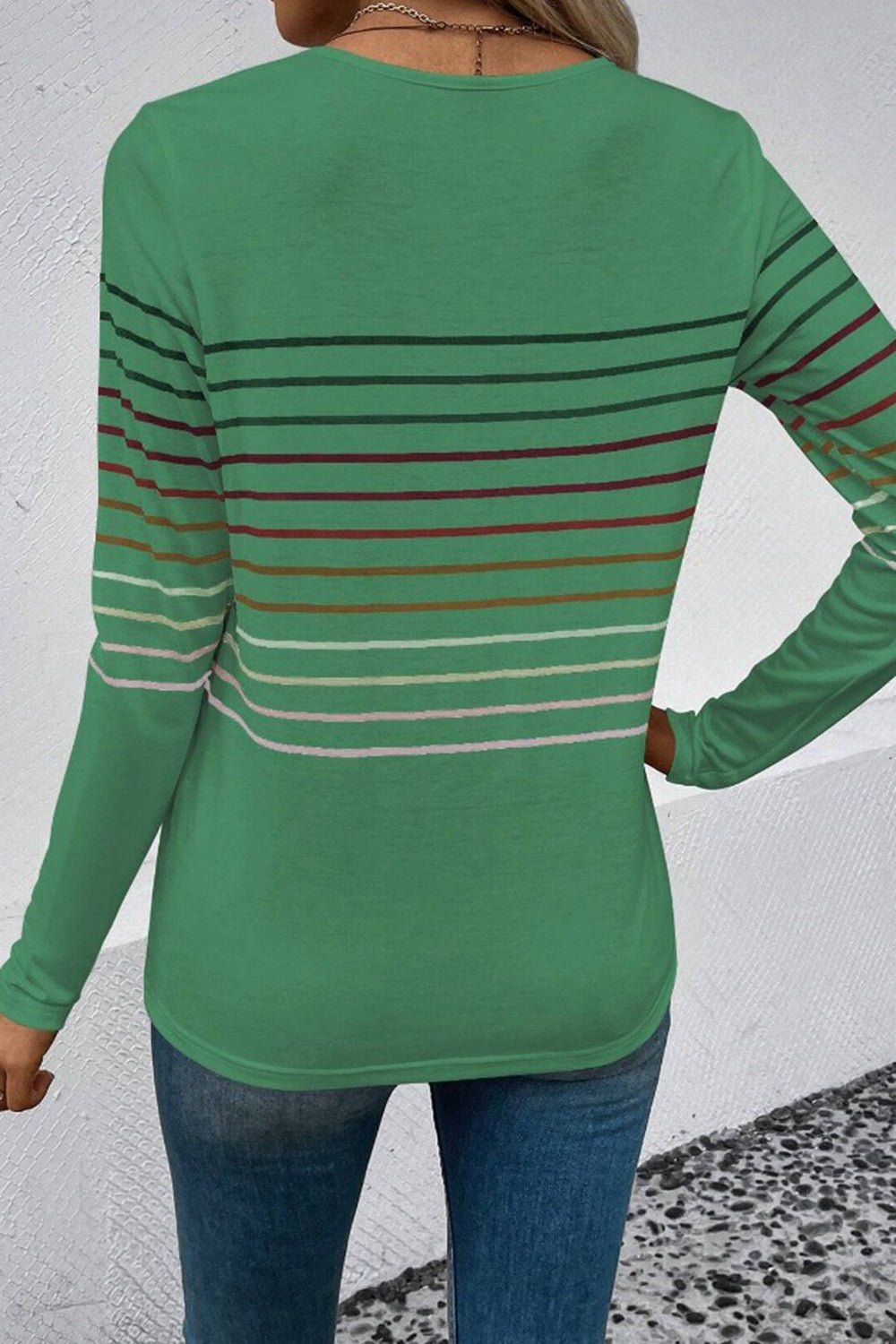 Striped Round Neck Long Sleeve T-Shirt - The Daily Makeover