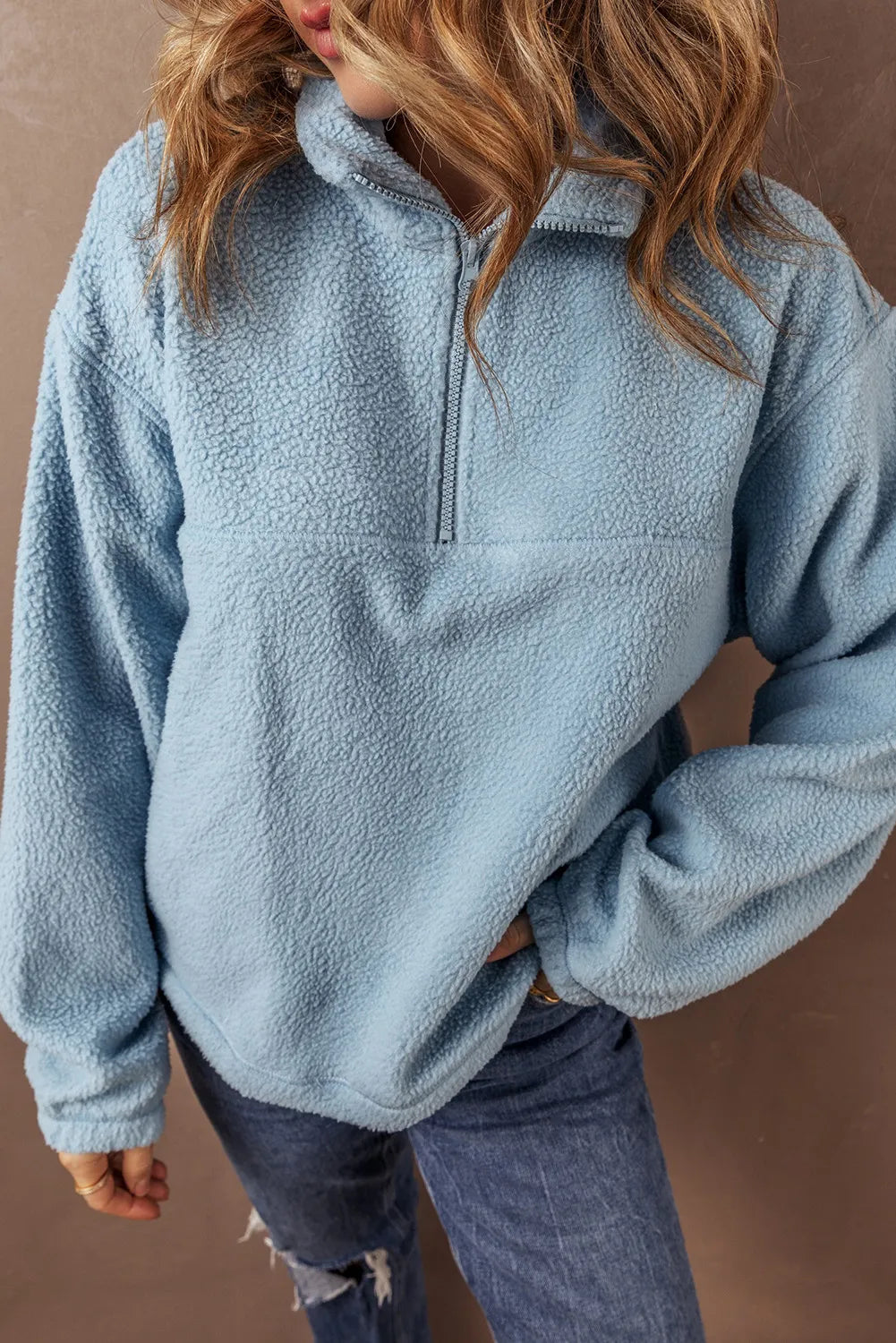 Half Zip Long Sleeve Sweatshirt - The Daily Makeover