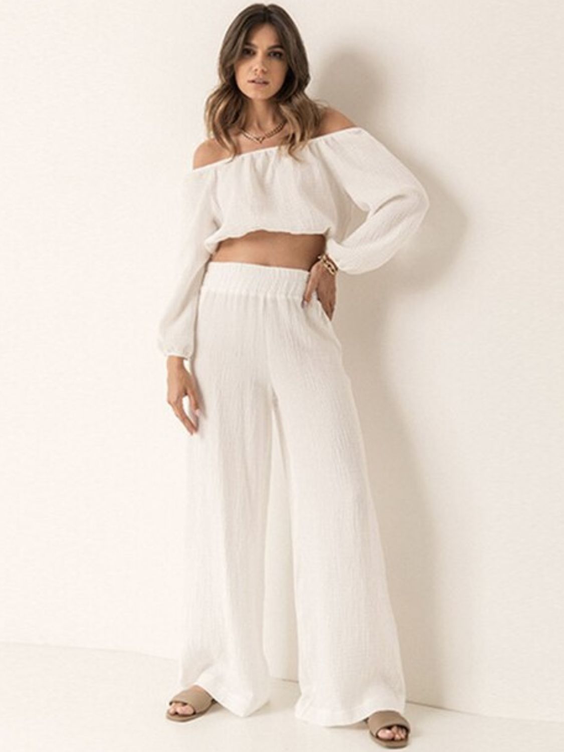 Off Shoulder Long Sleeve Top and Pants Set - The Daily Makeover