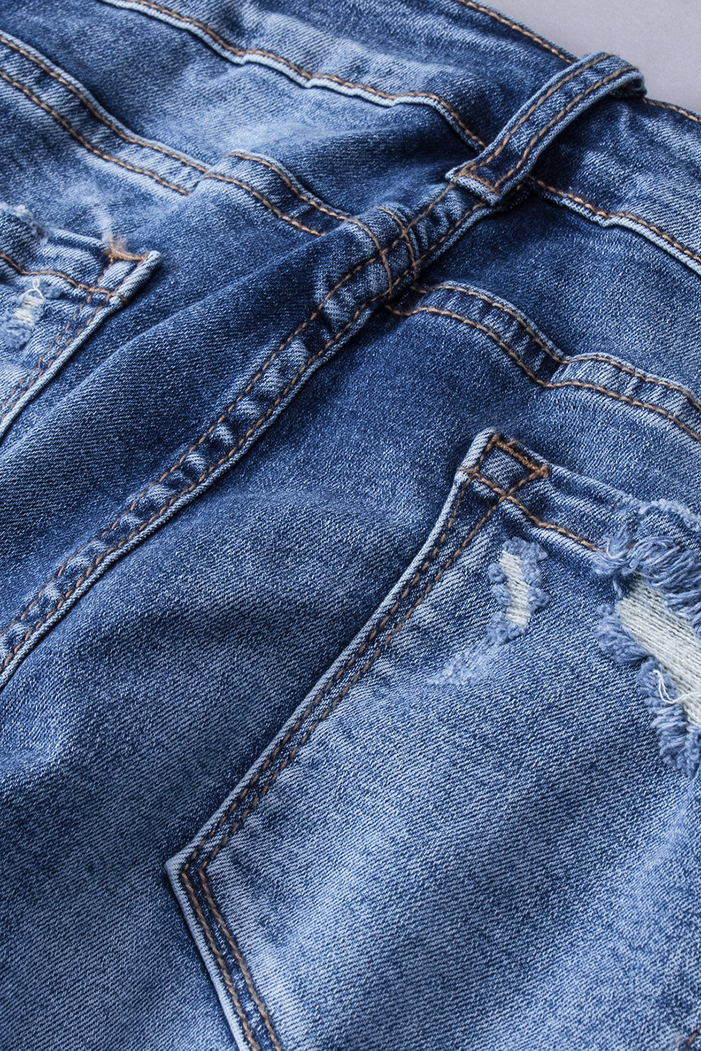 Dark Blue Ripped Raw Hem High Waist Flare Jeans - The Daily Makeover