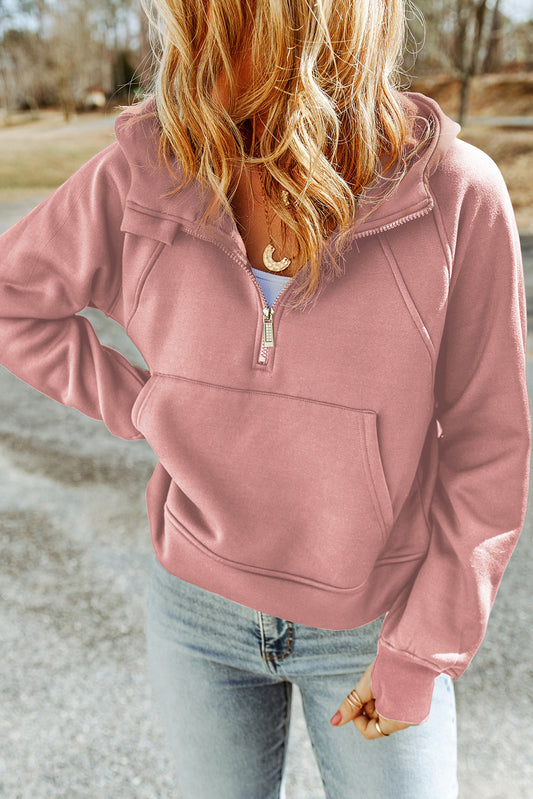 Double Take Half-Zip Thumbhole Sleeve Hoodie - The Daily Makeover