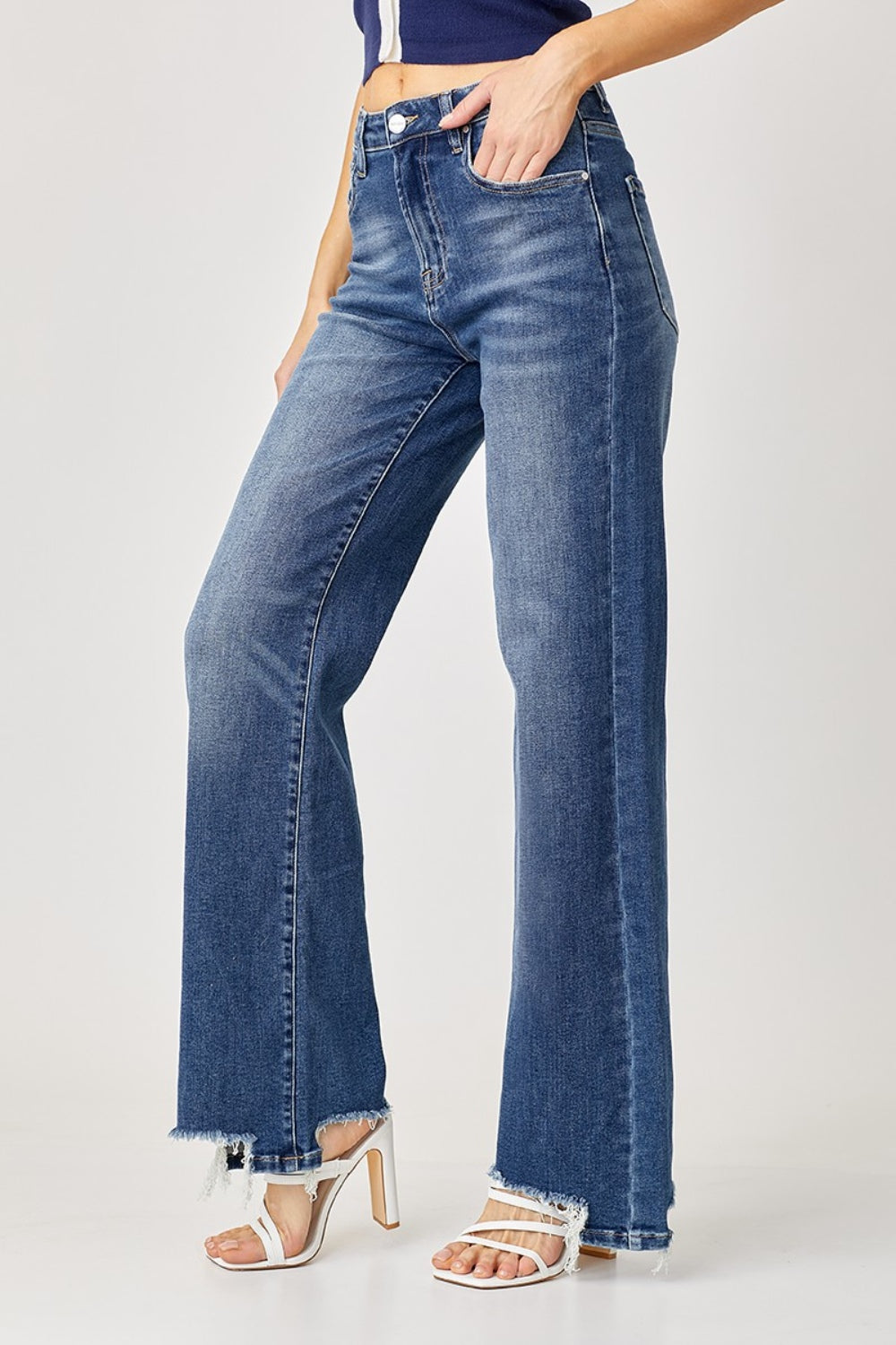 Full Size High Rise Frayed Hem Wide Leg Jeans - The Daily Makeover