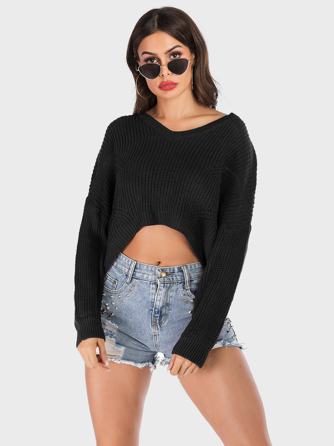 Perfee V-Neck Long Sleeve Sweater - The Daily Makeover