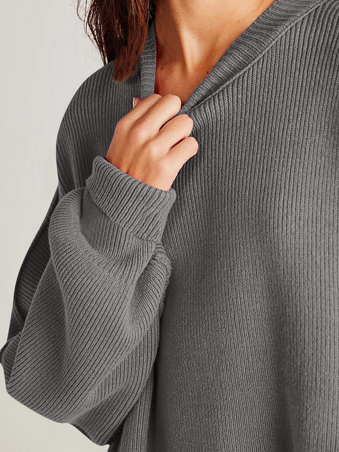 Double Take Side Slit Round Neck Long Sleeve Sweater - The Daily Makeover