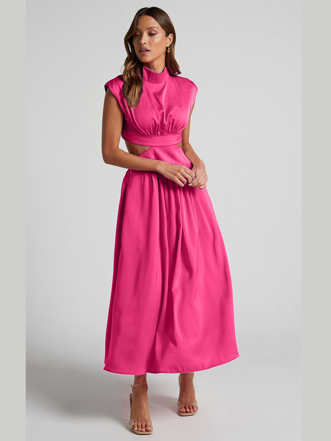 Cutout Mock Neck Sleeveless Ruched Dress - The Daily Makeover