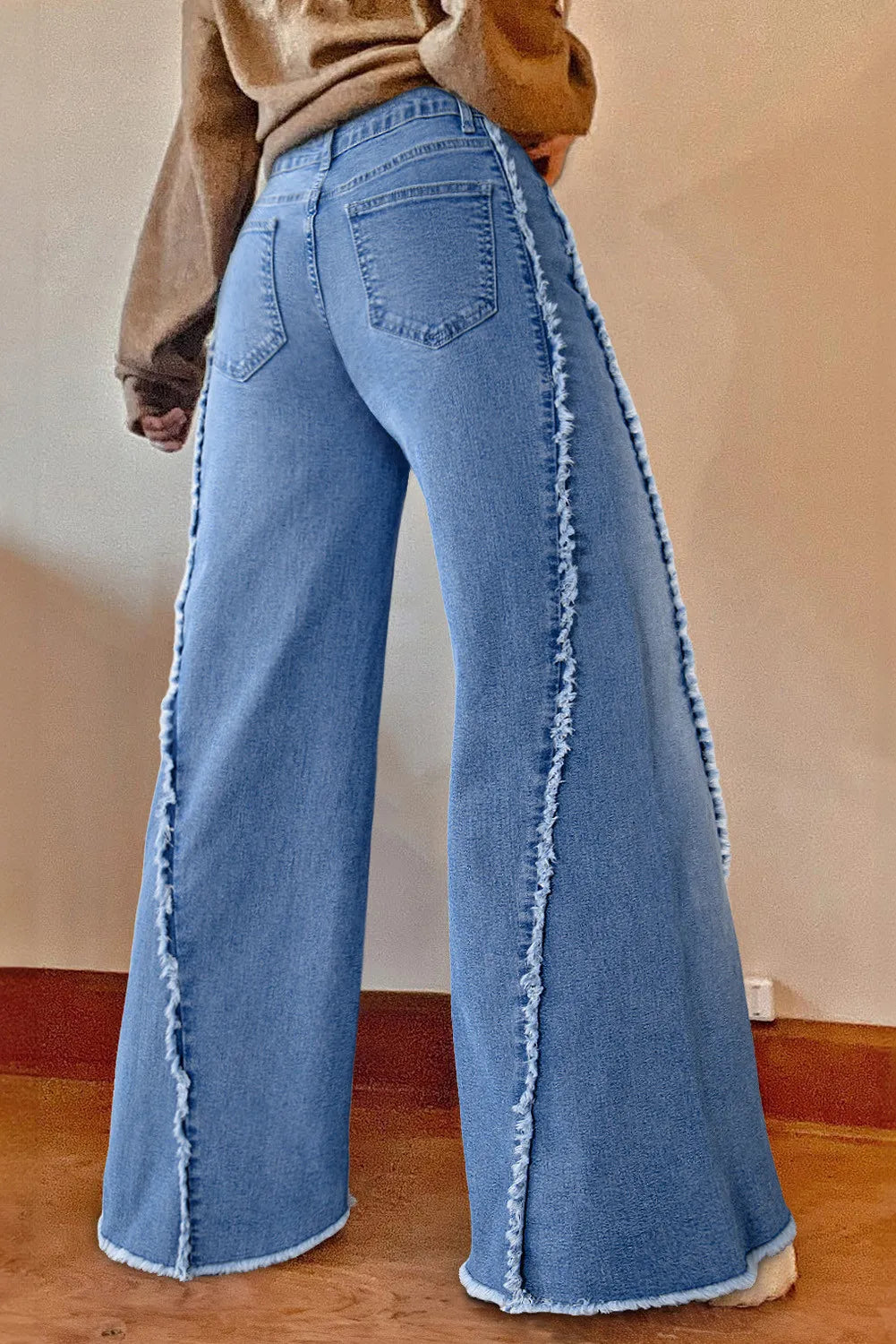 Raw Hem Wide Leg Jeans with Pockets - The Daily Makeover