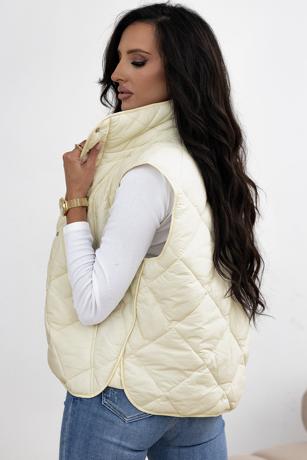 Snap Down Texture Vest Coat with Pockets - The Daily Makeover