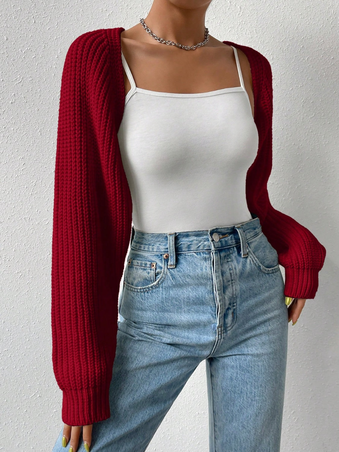 Honey Open Front Long Sleeve Cropped Cardigan - The Daily Makeover