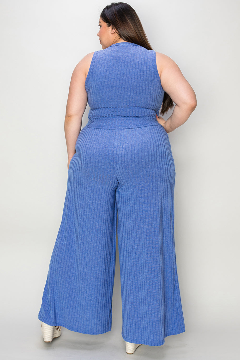 Full Size Ribbed Tank and Wide Leg Pants Set - The Daily Makeover