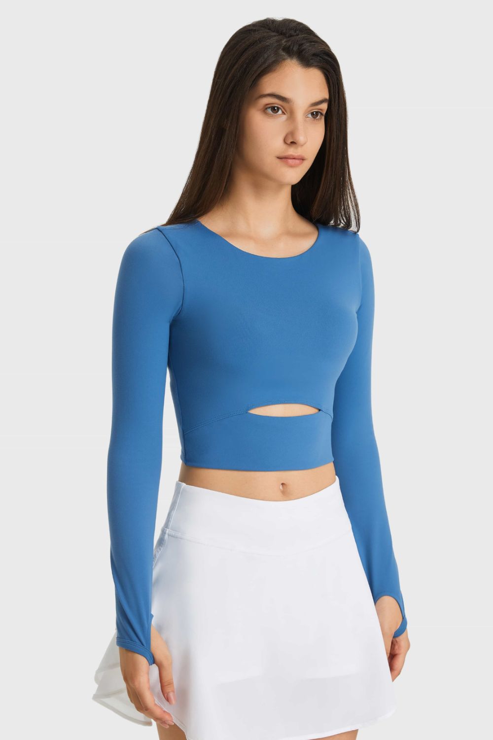 Cutout Long Sleeve Cropped Sports Top - The Daily Makeover