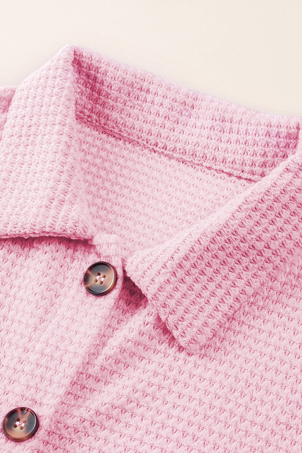 Waffle-Knit Collared Neck Long Sleeve Shirt - The Daily Makeover
