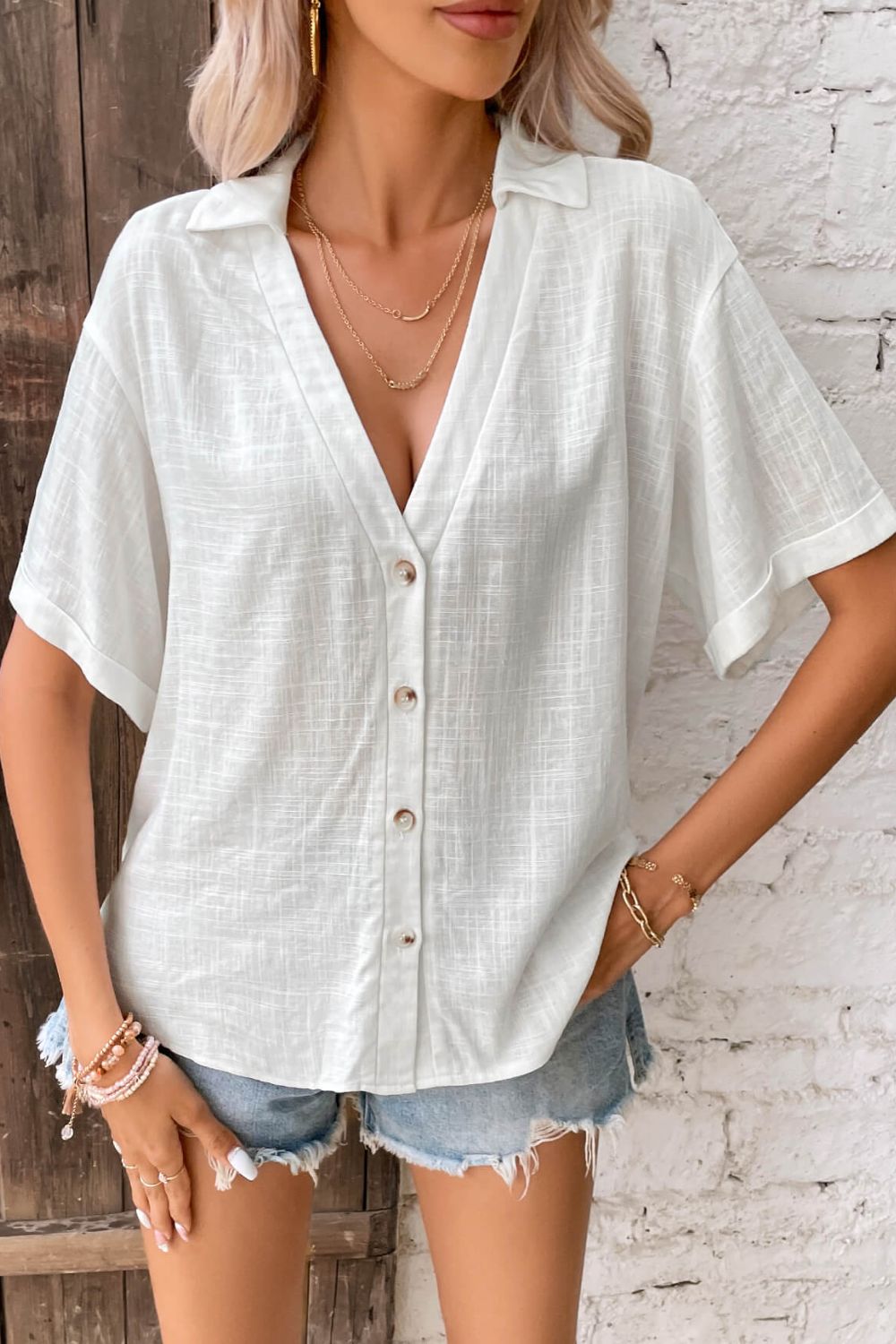 Honey Button Front Johnny Collared Blouse - The Daily Makeover