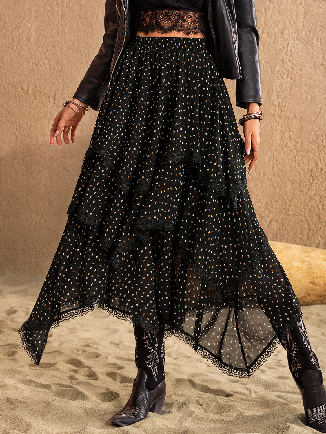 Lace Detail Layered Midi Skirt - The Daily Makeover