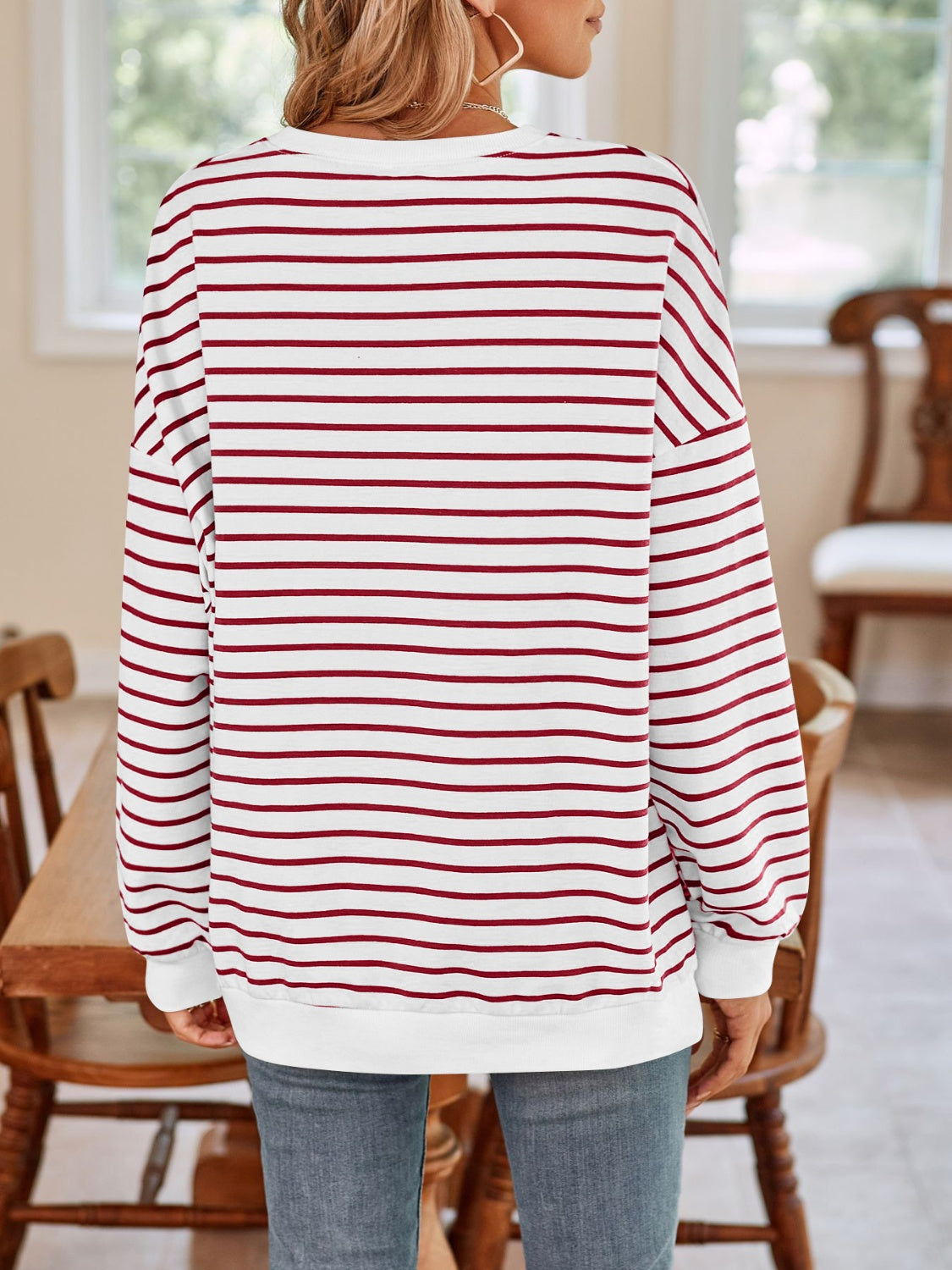 Lovelet Striped Round Neck Long Sleeve Sweatshirt - The Daily Makeover