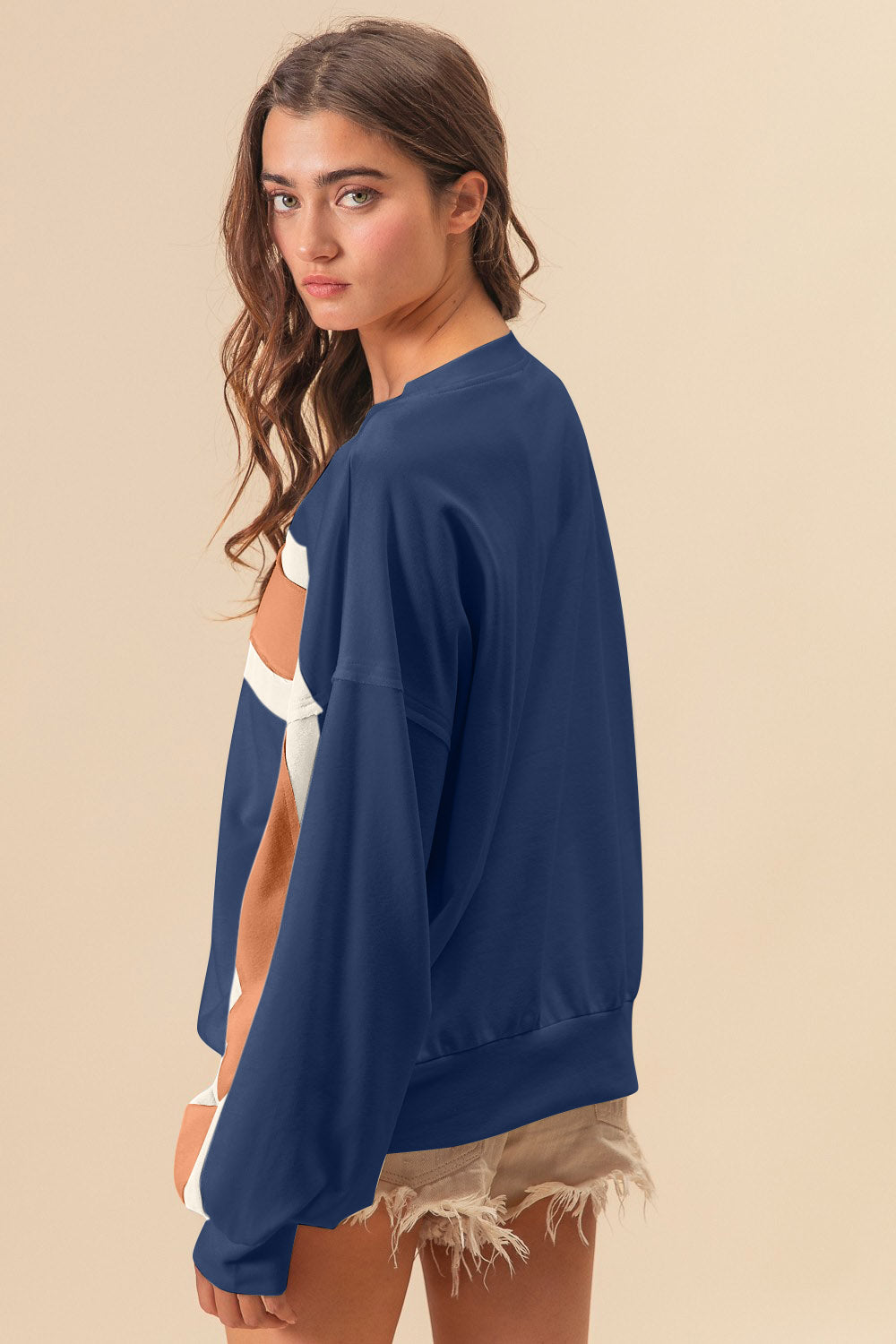 BiBi French Terry Color Block Cut Edge Detail Sweatshirt - The Daily Makeover