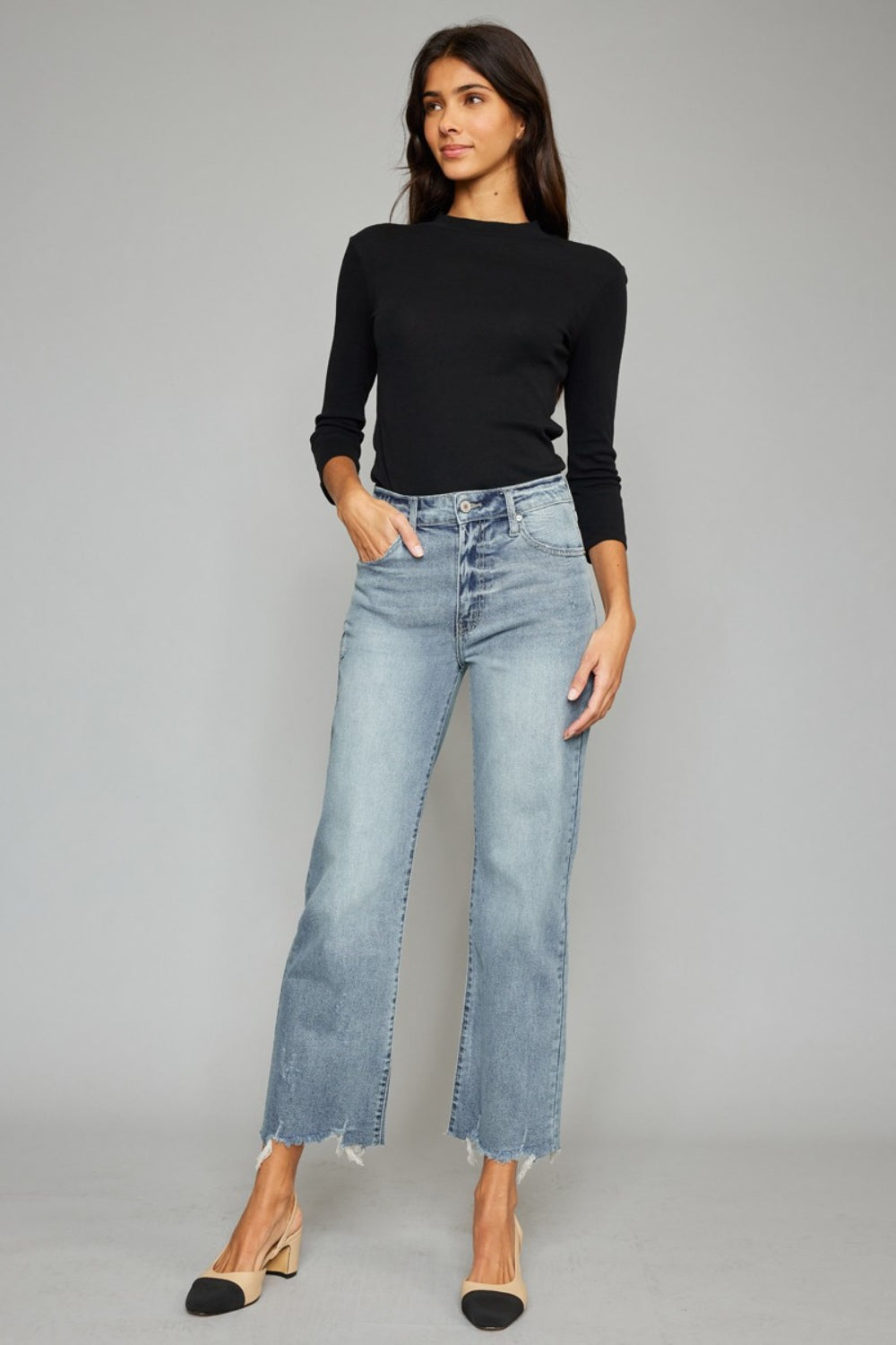 Kancan High Waist Raw Hem Cropped Wide Leg Jeans - The Daily Makeover