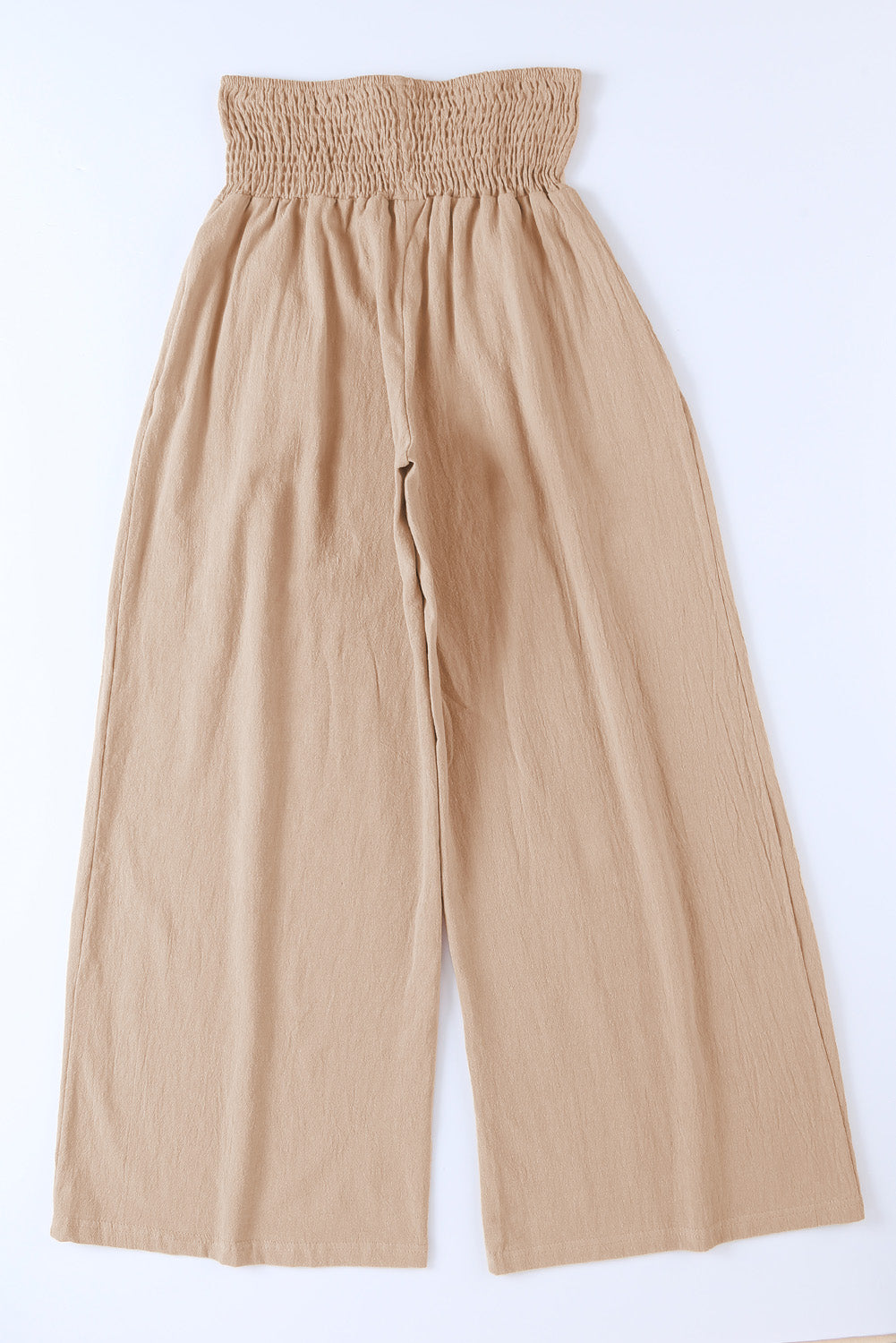 Khaki Smocked Wide Waistband High Waist Wide Leg Pants - The Daily Makeover