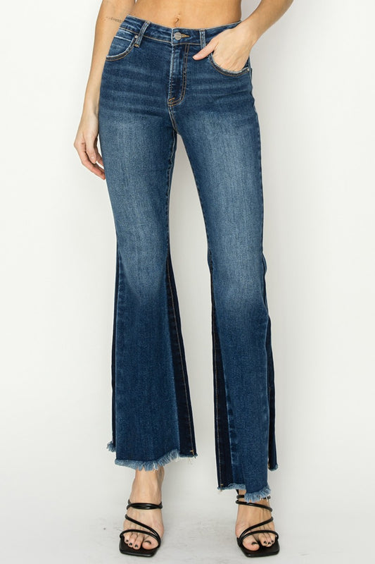 Full Size High Rise Side Shadow Seam Detail Slit Flare Jeans - The Daily Makeover