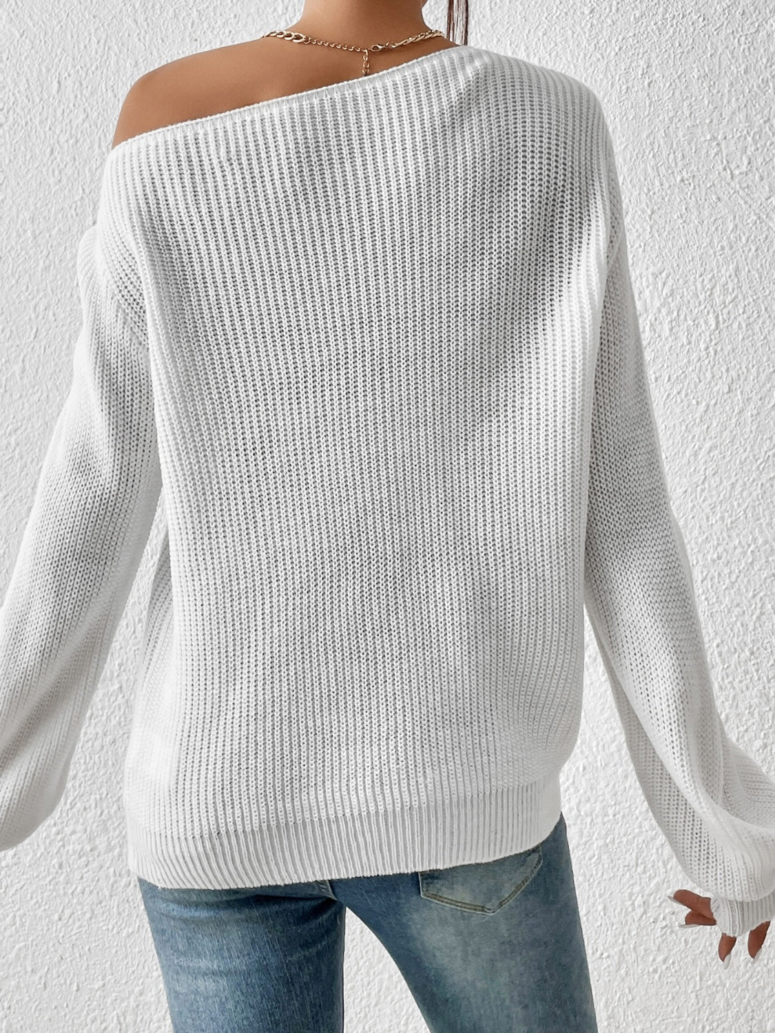 Honey Single Shoulder Long Sleeve Sweater - The Daily Makeover