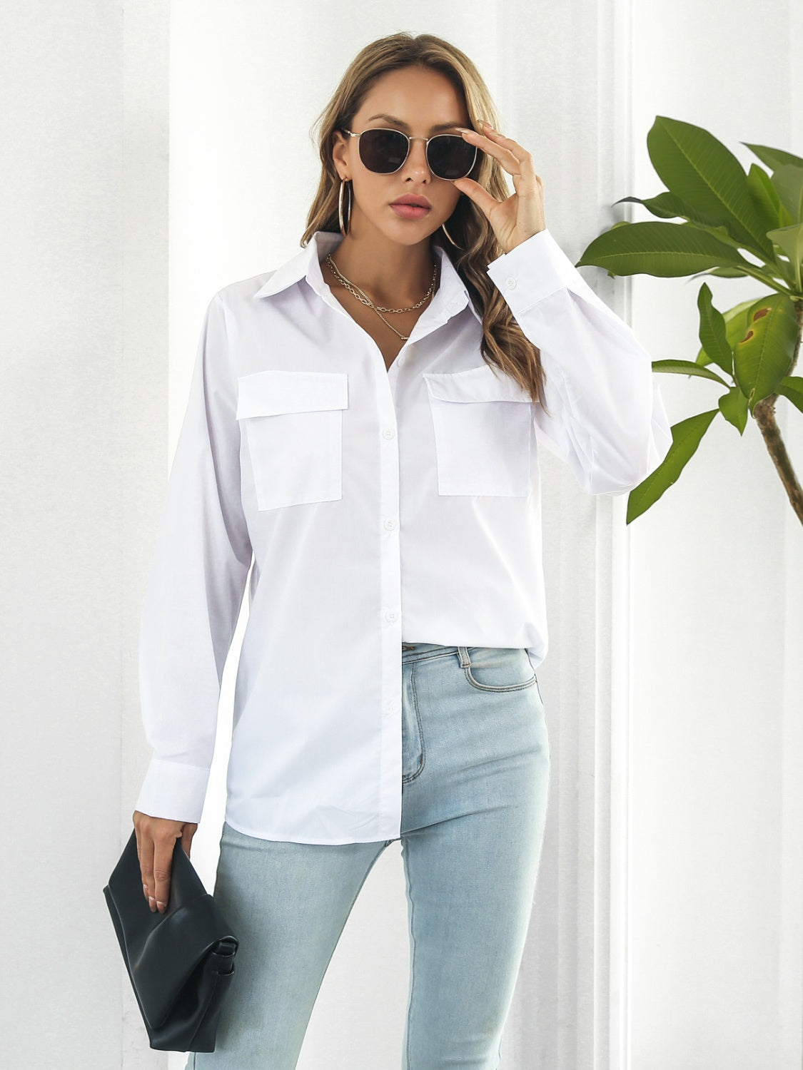 Collared Neck Buttoned Shirt with Pockets - The Daily Makeover