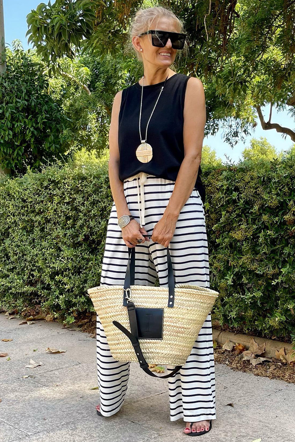 White Striped Casual Drawstring Wide Leg Pants with Pockets - The Daily Makeover