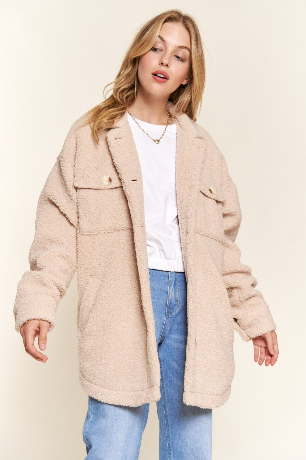 And The Why Teddy Sherpa Button Down Curved Hem Shacket - The Daily Makeover