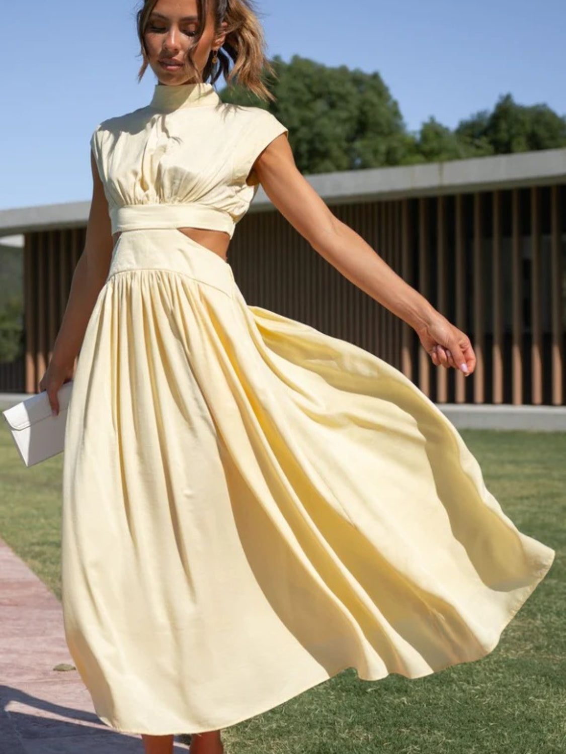 Cutout Mock Neck Sleeveless Ruched Dress - The Daily Makeover