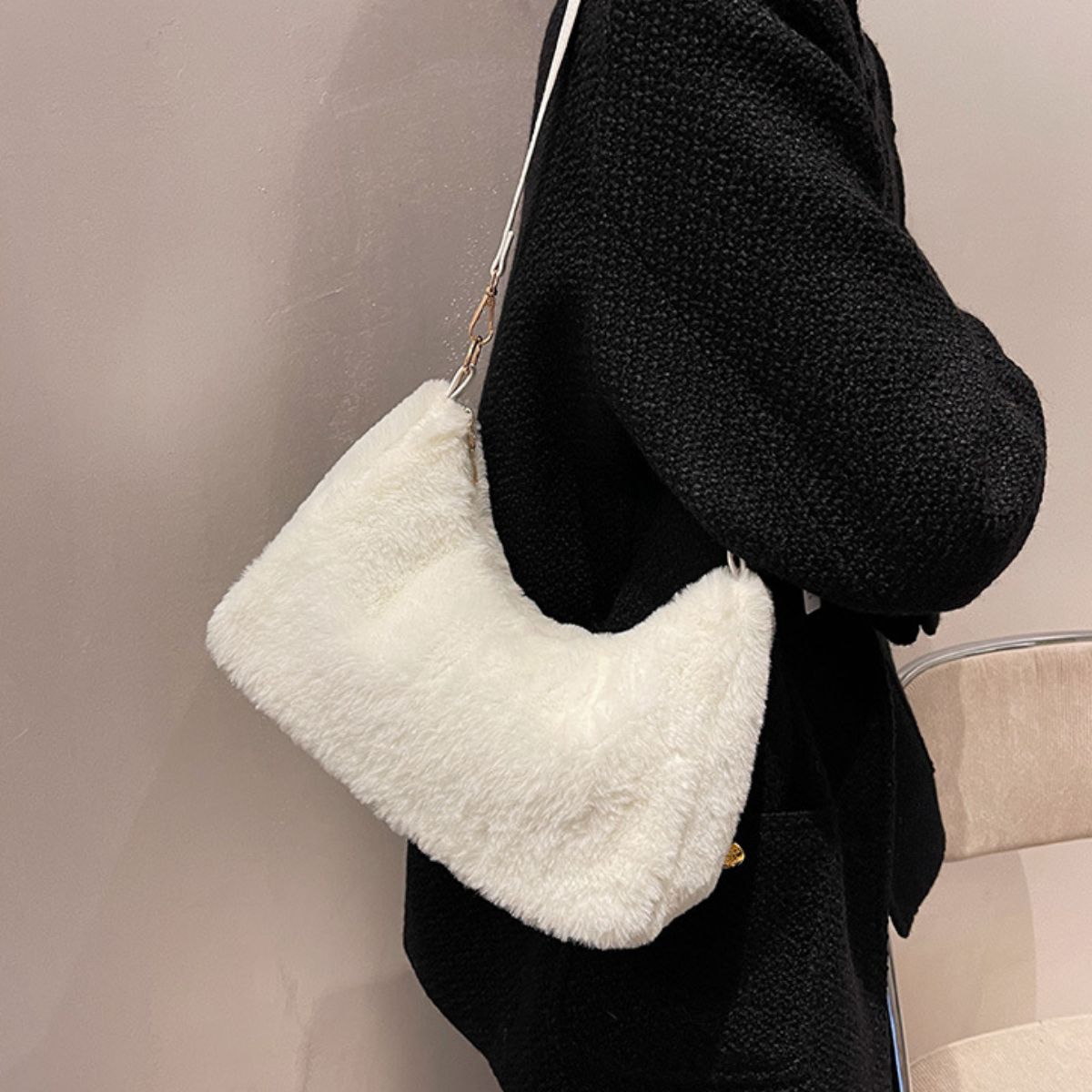 Faux Fur Removable Strap Shoulder Bag - The Daily Makeover