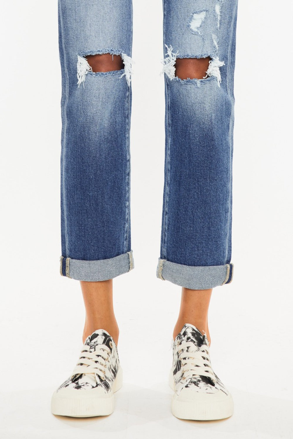 Kancan High Waist Distressed Hem Detail Cropped Straight Jeans - The Daily Makeover