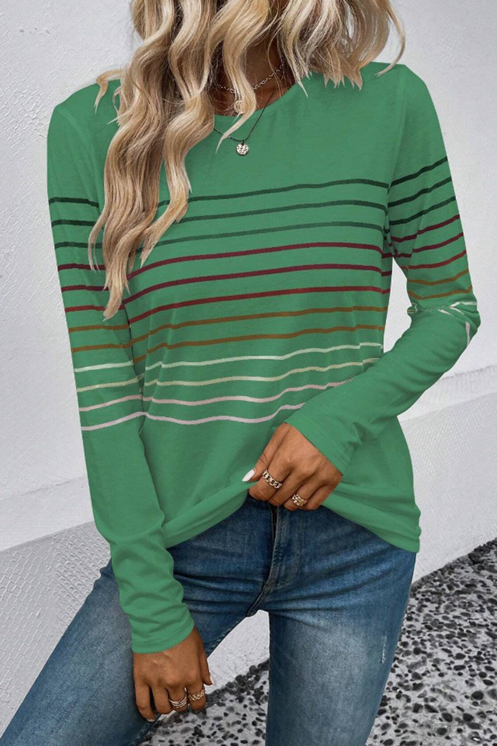 Striped Round Neck Long Sleeve T-Shirt - The Daily Makeover